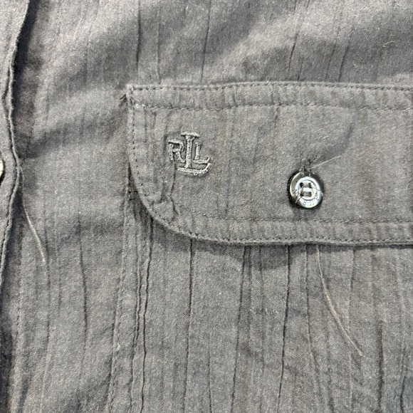 Lauren Ralph Lauren Black Crinkle Cotton Blend Long Sleeve Shirt Women's L NWT - Picture 5 of 12